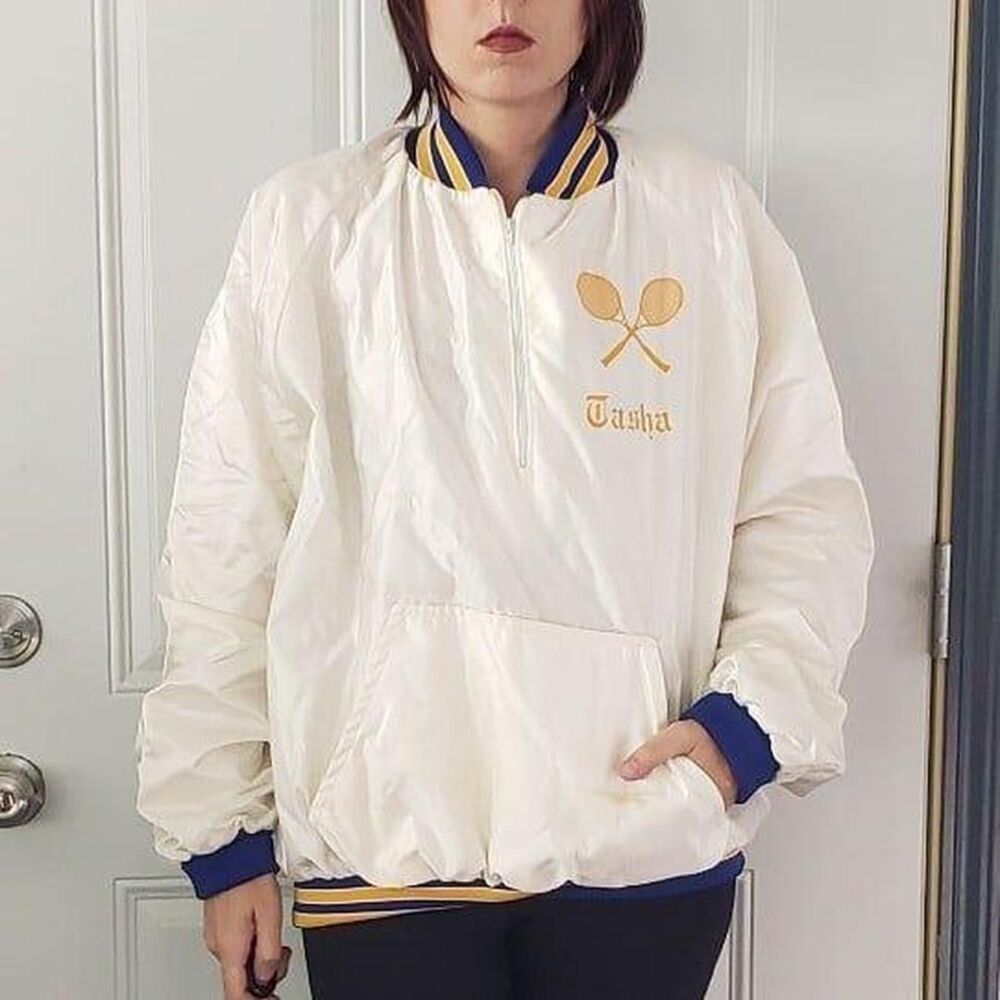 80s/90s White Satin High School Tennis Jacket
